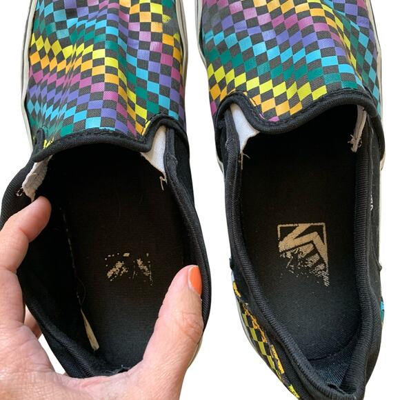 Vans Off the Wall Multicolor Rainbow Check Slip On Tennis Shoes - Picture 6 of 10